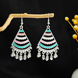 Платина Серьги-люстры из сплава в богемном стиле с плетеными перьями, украшения для женщин, платина, 75x18 мм