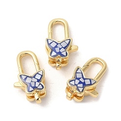 Синий Карабин-лобстеры, латунные, с эмалью и ракушкой, долговечный, без свинца и без кадмия, реальный 18 k позолоченный, бабочка, синие, 18x10x6 мм, отверстие : 1.5 мм