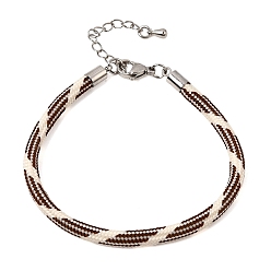 Saddle Brown Braided Round Polyester Cord Bracelet Makings, with Brass Findings and 202 Stainless Steel Lobster Claw Clasps, Stainless Steel Color, Saddle Brown, 7.28 inch(18.5cm)