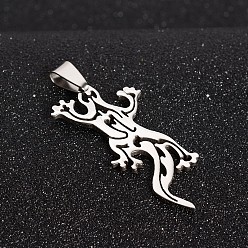 Stainless Steel Color 201 Stainless Steel Pendants, Gecko Silhouette Pendants, Stainless Steel Color, 44.5x22x1.5mm, Hole: 4x9mm