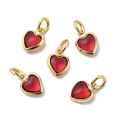 Красный Кулон из циркония, сердце прелести, без кадмия и без свинца, стойки покрытие, долговечный, с целью перехода в кольце, реальный 18 k позолоченный, красные, 9x7x3.5 мм, отверстие : 3 мм