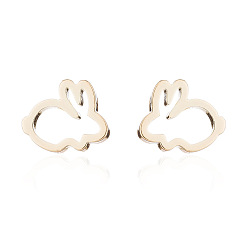 Golden 304 Stainless Steel Hollow Out Rabbit Stud Earrings for Women, Golden, 60x70mm