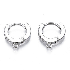 Прозрачный Латунные серьги-кольца из микро-паве с фианитами, с горизонтальной петлей, без никеля , прозрачные, платина, 13.5x12x2.5 мм, отверстие : 1 мм, штифты : 0.8 мм