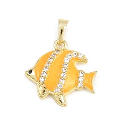 Желтый Латунные микро проложить кубического циркония подвески, с эмалью, рыбы прелести, долговечный, стойки покрытие, без свинца и без кадмия, реальный 18 k позолоченный, желтые, 18x19.5x4 мм, отверстие : 3.2x5.4 мм