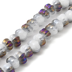 Purple Rainbow Plated Electroplate Glass Beads, Two Tone, Pumpkin, Purple, 9x11x12mm, Hole: 1.2mm, about 74pcs/strand, 23.23 inch(59cm)