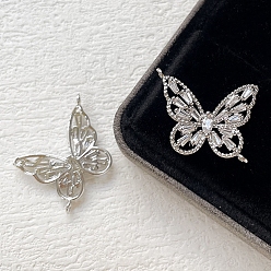 Clear Alloy Micro Pave Cubic Zirconia Pendants, Butterfly, Clear, 22x27mm
