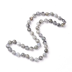 Labradorite Natural Labradorite Beaded Necklace, with Stainless Steel Clasps, 18.62 inch(47.3cm), beads: 8~8.5mm