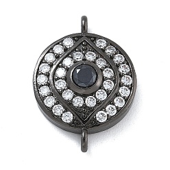 Черный Цвет Металла Подвески-шармы для соединения глаз с прозрачным и черным кубическим цирконием из латуни, долговечный, без свинца и без кадмия, металлический черный , 19.5x14x4.5 мм, отверстие : 1.6 мм