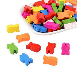 Mixed Color PandaHall Elite 50 Pcs Mixed Color Fish Wood Beads Gifts Ideas for Children's Day, Mixed Color, 19x12x6mm