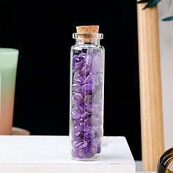 Amethyst Natural Amethyst Chips in a Glass Bottle with Cork Cover, Mineral Specimens Wishing Bottle Ornaments for Home Office Decoration, 70x22mm