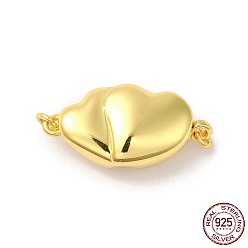 Real 18K Gold Plated Rack Plating 925 Sterling Silver Bayonet Clasps, Double Heart, with 925 Stamp, Real 18K Gold Plated, 16x12x7.5mm, Hole: 1.5mm