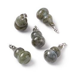 Labradorite Natural Labradorite Pendants, with Platinum Tone Brass Findings, Gourd Charm, 29.5x18mm, Hole: 6x4mm