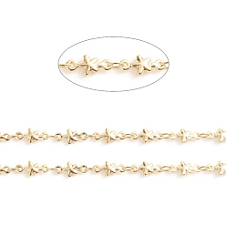 Real 18K Gold Plated Brass Star Link Chains, with Spool, Soldered, Long-Lasting Plated, Real 18K Gold Plated, 10x4.5x2mm, about 32.8 Feet(10m)/roll