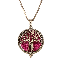 Tree Antique Bronze Alloy Magnetic Locket Necklaces, Aromatherapy Cotton Sheet Inside Perfume Bottle Necklaces, Tree, 31.50 inch(80cm)
