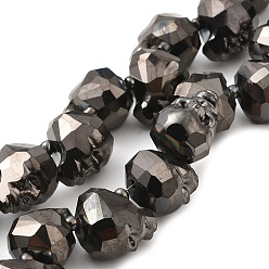 Black Transparent Electroplated Glass Beads Strands, Rainbow Plated, Faceted Skull, Black, 15x13x13.5mm, Hole: 1.4mm, about 48~50pcs/strand, 22.83~23.23 inch(58~59cm)