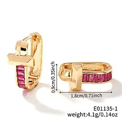 Фиолетовый Геометрические серьги-кольца из латуни в форме буквы U для женщин, минималистичные и элегантные модные аксессуары, золотые, фиолетовые, 18x9 мм