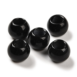 Black Agate Natural Black Agate European Beads, Large Hole Beads, Round, 12x9~9.5mm, Hole: 5.5~6mm