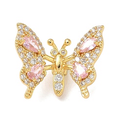 Pink Латунные микро проложить кубического циркония подвески, очарование бабочки, реальный 18 k позолоченный, розовые, 17.5x20.5x9 мм, отверстие : 1.8 мм