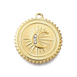 Кристалл 304 кулон из нержавеющей стали, ионное покрытие (ip), со стразами, луна, реальный 14 k позолоченный, кристалл, 20x18x2.5 мм, отверстие : 1.4 мм