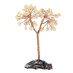 Citrine Natural Citrine Chips Tree Display Decorations, with Brass Wire Wrapped Feng Shui Ornament for Fortune, 112~125x68~85x34~47mm