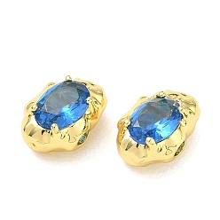 Dodger Blue Brass Pave Cubic Zirconia Beads, Irregular Oval, Rack Plating, Long-Lasting Plated, Lead Free & Cadmium Free, Real 18K Gold Plated, Dodger Blue, 13x9x7.5mm, Hole: 2.5mm