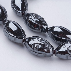 Non-magnetic Hematite Non-magnetic Synthetic Hematite Beads Strands, Arhat Head, 26x15x14mm, Hole: 1.5mm, about 15pcs/strand, 15.3 inch(39cm)