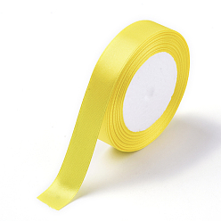 Yellow Single Face Solid Color Satin Ribbon, for Gift Packaging, Party Decoration, Yellow, 1-1/2 inch(38~40mm), about 25yards/roll(22.86m/roll), 5rolls/group, 125yards(114.3m/group)