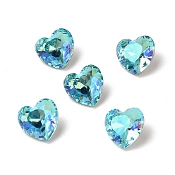 Аквамарин Стеклянные стразы кабошоны, задние и задние, сердце, аквамарин, 8x8x4 мм
