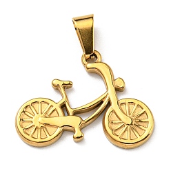 Golden Vacuum Plating 304 Stainless Steel Pendants, Bicycle Charm, Golden, 19x25x2mm, Hole: 7x3mm