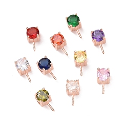 Mixed Color 925 Sterling Silver Peg Bails, with Cubic Zirconia, Square, Rose Gold, Mixed Color, 9x4x4.5mm, Hole: 2.5x1.5mm, Pin: 0.6mm