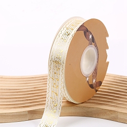 Beige 48 Yards Printed Polyester Ribbons, Flat Ribbon with Hot Stamping Musical Note Pattern, Garment Accessories, Beige, 1 inch(25mm)