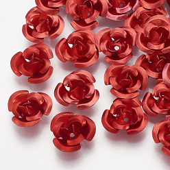 Красный Алюминия бисера, 3-лепестков цветка, красные, 7x4 мм, отверстия: 0.8 мм, около 950 шт / мешок