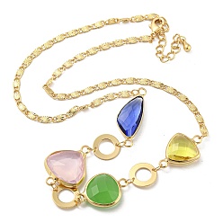 Doré  Colliers plastrons en perles de verre triangle à facettes, colliers chaîne en laiton, or, 15.63 pouce (39.7 cm)