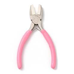 Pink Steel Jewelry Pliers,  with Plastic Handle & Jaw Cover, Flat Nose Pliers, Ferronickel, Pink, 13.3x7.9x1.05cm