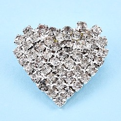 Silver Crystal Rhinestone Heart Lapel Pin, Creative Brass Badge for Backpack Clothes, Silver, 25.5x27x8.5mm, Pin: 0.6mm