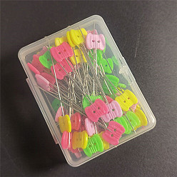 Bowknot Flat Head Straight Iron Pins, Plastic 2-Hole Bowknot Head Sewing Positioning Pins, for Dressmaker, Sewing Projects, and DIY Jewelry Decoration, Mixed Color, Platinum, Bowknot Pattern, 55mm, Packaging: 70x50x25mm, 50pcs/set
