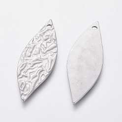 Stainless Steel Color 304 Stainless Steel Pendants, Textured Leaf, Stainless Steel Color, 35x12.5x1mm, Hole: 1.6mm