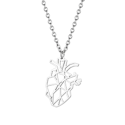 Stainless Steel Color Stainless Steel Pendant Necklaces, Origami Heart, Stainless Steel Color, 17.72 inch(45cm)