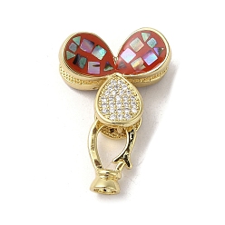 (123L) Белый крем непрозрачный блеск Латунное микропейв, прозрачный кубический цирконий, складные застежки, с эмалью и ракушкой, долговечный, без свинца и без кадмия, реальный 18 k позолоченный, клевер, огнеупорный кирпич, 26 мм