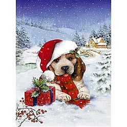 Dog DIY Christmas Theme Rectangle Diamond Painting Kit, Including Resin Rhinestones Bag, Diamond Sticky Pen, Tray Plate and Glue Clay, Dog, 400x300mm