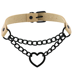 Spade Heart Skin Tone Fashionable Heart-shaped Black Chain Collar Necklace with Lock, PU Leather Material