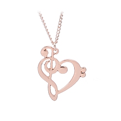 Rose Gold Alloy Pendant Necklaces, Heart with Musical Note, Rose Gold, 19.69 inch(50cm)