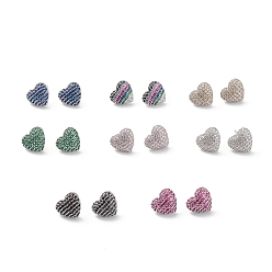 Mixed Color Heart Brass Cubic Zirconia Ear Studs for Women Men, Lead Free & Cadmium Free, Platinum, Long-Lasting Plated, Mixed Color, 11x12x4mm, Pin: 0.8mm