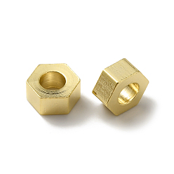 Real 24K Gold Plated Brass Beads, Lead Free & Cadmium Free, Hexagon, Real 24K Gold Plated, 6x6.5x2.5mm, Hole: 3mm