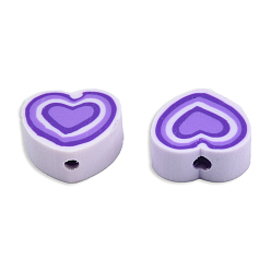 Лиловый Бусины из полимерной глины , сердце, сирень, 8~10x9~10.5x4~5 мм, отверстие : 1.2 мм