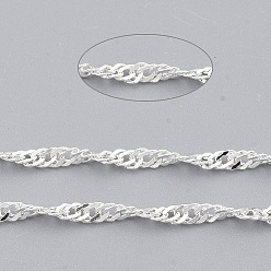 Silver Soldered Brass Coated Iron Singapore Chains, Water Wave Chains, with Spool, Silver Color Plated, 2.5x1.7x0.3mm, about 39.37 Feet(12m)/roll