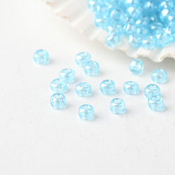 Light Sky Blue 12/0 Grade A Round Glass Seed Beads, Transparent Colours Lustered, Light Sky Blue, 2x1.5mm, Hole: 0.5mm, about 45000pcs/pound