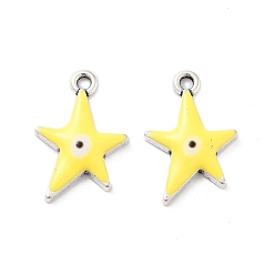 Желтый Подвески из эмали и сплава, звезда с оберегом от сглаза, без кадмия, без никеля и без свинца, античное серебро, желтые, 22x15x3.5 мм, отверстие : 1.8 мм
