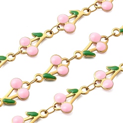 Pink Ионное покрытие (ip) 304 цепи из нержавеющей стали с эмалированными вишневыми звеньями, с катушкой, пайки, золотые, розовые, ссылка: 13x7.5x2.5мм и 4x2.5x0.38мм