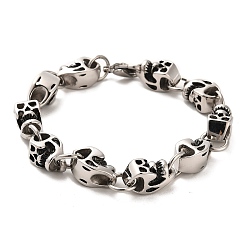 Antique Silver 304 Stainless Steel Skull Link Chain Bracelets, Antique Silver, 8-5/8 inch(21.8cm)